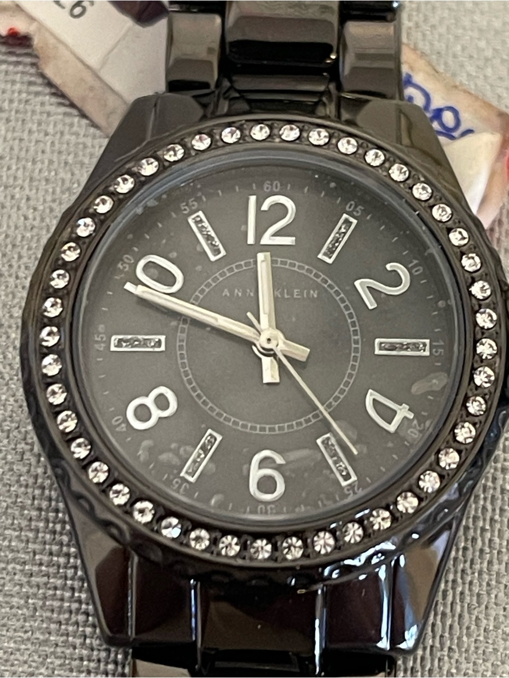 Anne Klein Women’s Black Dial Black-Trim Band Watch AK/1899 New w/Box & Manual